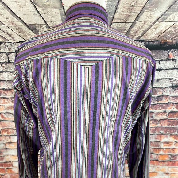 Rustler Wrangler Purple Striped Pearl Snap Shirt L - Picture 3 of 4